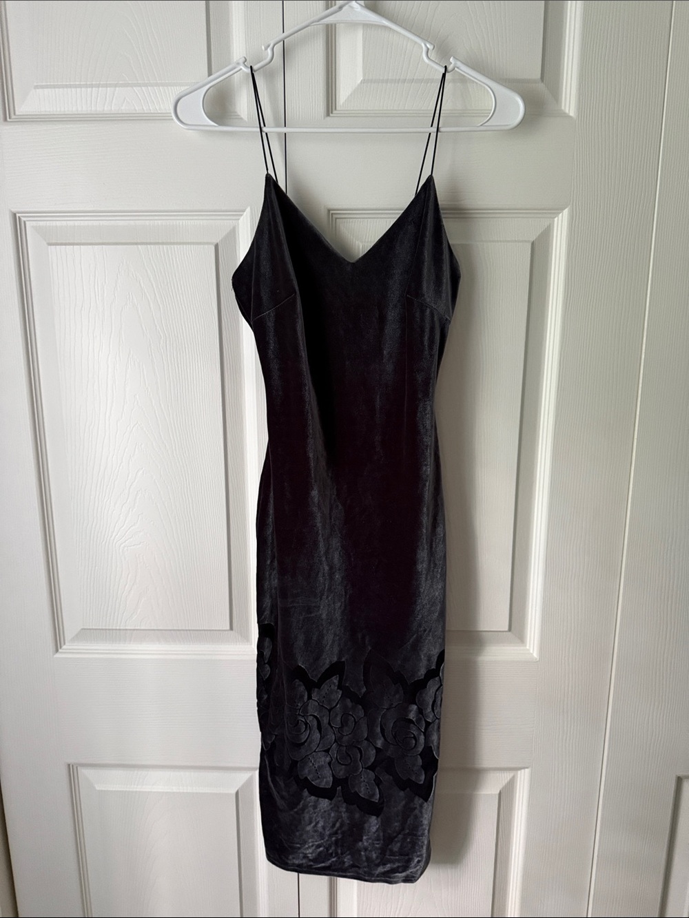 Blue/grey Velvet Dress with mesh floral bottom